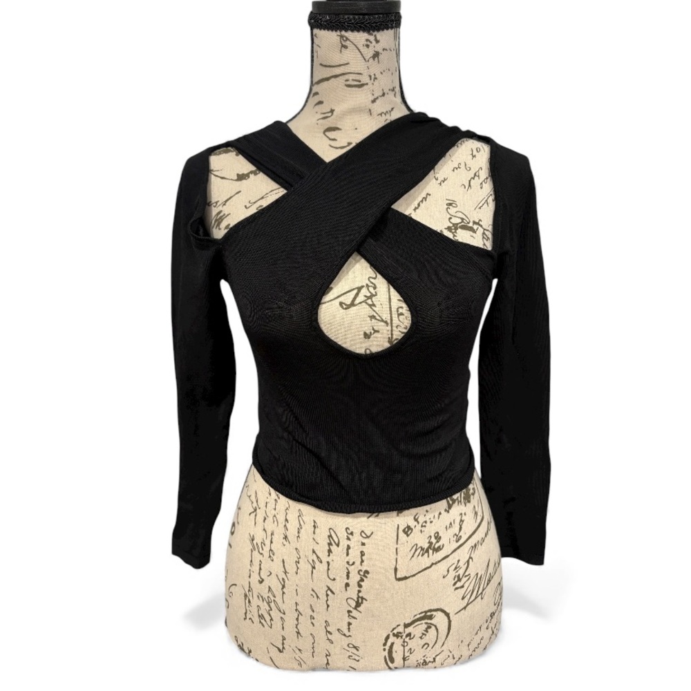 Urban Outfitters Black Crisscross Cutout Long-Sleeve Crop Top